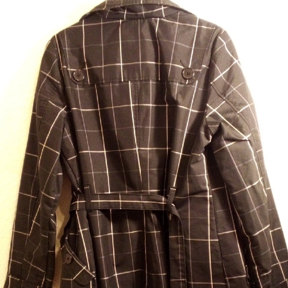 Merona Black and White Checkered Trench Coat - Picture 4 of 5